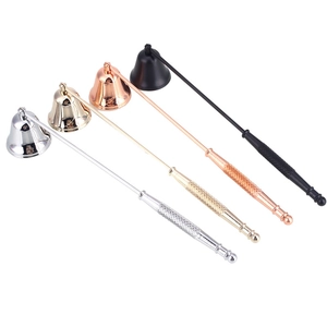 Bell-shaped candle snuffers set in silver, gold, rose gold and black with long handles