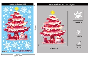 Detailed dimension sheet of Christmas tree and snowflake static window decals stickers