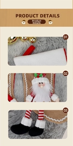 Detail of Christmas stocking featuring 3D Santa plush with striped long legs and fur cuff