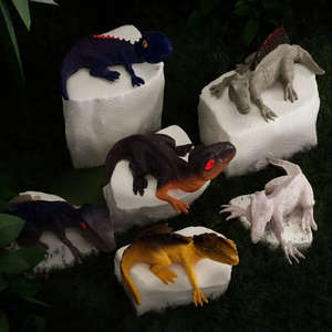 3D resin silicone dinosaur mold set showing six diverse styles on a textured forest base
