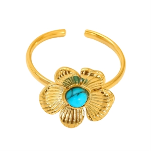 Vintage gold flower open ring with turquoise stone inlay for a sophisticated look