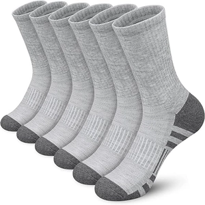 Set of six pairs of men's crew sports socks in grey tones with reinforced knit texture