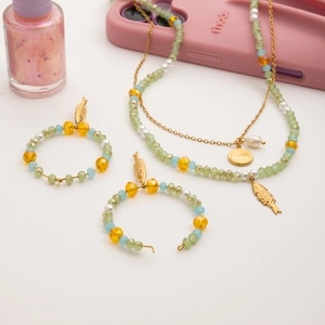 Ocean style 18K gold plated stainless steel necklace and earrings with fish charms