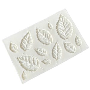 White silicone leaf mold with 10 detailed cavities for fondant and resin art