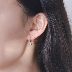 Minimalist S925 sterling silver hoop earrings with a square baguette-cut zircon drop