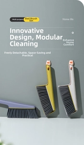 Detail of multi-functional cleaning brush set with cat-shaped hooks and soft bristles
