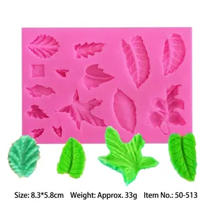Pink silicone fondant leaf mold with various leaf shapes for DIY cake baking and crafts