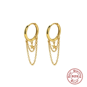 Pendientes De Aro Con Estrella De Plata De Ley 925 Con Cadena Larga Colgante De Pentagrama Joyería De Moda Para Mujer