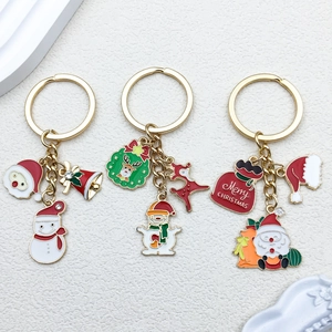 Cartoon creative Christmas keychains set with Santa Claus and Reindeer enamel charms