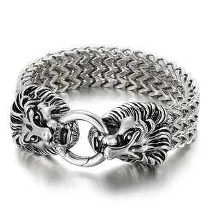 Men Stainless Steel Animal Head Skull Braided Chain Bracelet Punk Biker Gothic Jewelry