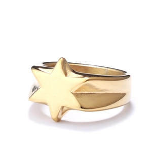 Golden sunburst hexagonal star ring with a polished metallic finish on a white background