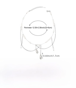 Detailed sizing guide and specifications for the silver layered necklace with pearls