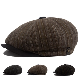 Coppola da Strillone a Righe Retrò per Uomo Donna Berretto in Misto Lana Cappello Piatto Vintage Caldo Copricapo Invernale