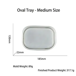 Detail of oval silicone tray mold for resin casting with precise 185mm dimensions