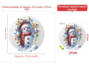 Detailed view of snowman wall sticker with 27cm x 27.5cm size layout specifications