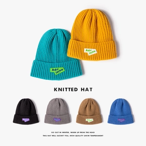Knitted Beanie Hat Warm Winter Soft Cuffed Ribbed Cap With Letter Patch For Men Women Outdoor Casual Fashion