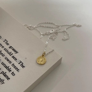 Portrait Coin Pendant Necklace 925 Sterling Silver 18K Gold Plated Two-Tone Medallion Vintage Minimalist Jewelry