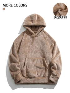Felpa con cappuccio taglie forti kaki in pile spesso con tasca a marsupio frontale