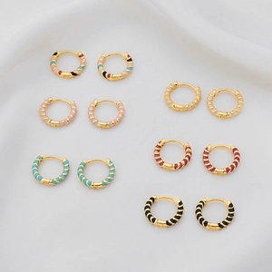 Copper Enamel Hoop Earrings Spiral Twist Striped Colorful Vintage Retro Geometric Minimalist Jewelry For Women
