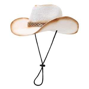 Chapeau de paille Panama pour femme avec strass et mentonnière réglable pour protection solaire