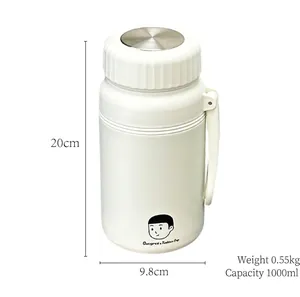 1000ml white minimalist vacuum flask with portable handle and stainless steel cap
