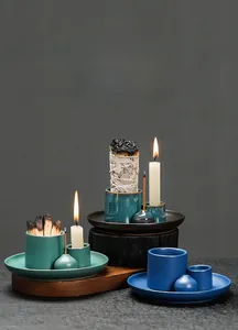 Detail of Morandi ceramic incense tray set featuring sage and palo santo wood texture