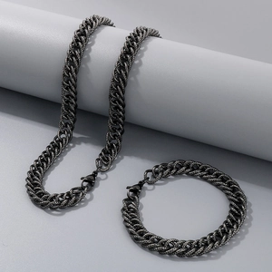 Set Di Gioielli Hip Hop Da Uomo Acciaio Inossidabile Collana E Bracciale A Catena Cubana Testurizzata Stile Punk