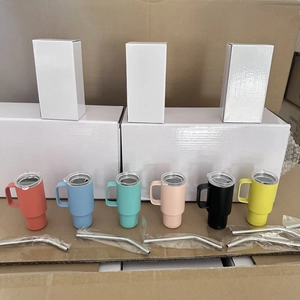 Mini stainless steel espresso tumblers in six colors with lids and metal straws