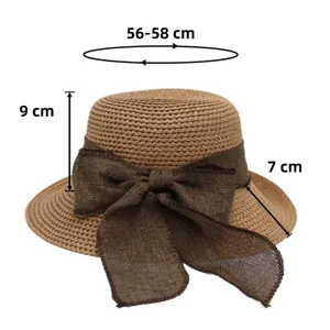 Detailed size specifications for women straw hat with 56-58cm brim and bow ribbon decoration