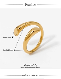 Detailed view of two-tone stainless steel open ring with 5mm width and 23mm height dimensions