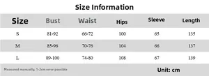 Detailed size chart for women off-shoulder contrast maxi dress with specific measurements
