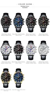 Detailed grid view of diverse men's quartz watches with multi-dial and leather strap