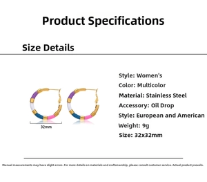 Spécifications de taille des boucles d'oreilles rondes de 32 mm en acier émaillé