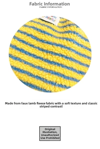 Detail of yellow and blue striped faux lamb wool fabric with soft plush texture