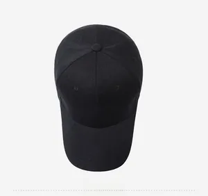Top view of black cotton baseball cap featuring white HEART embroidery and top button