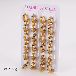 Bulk set of 24 gold punk spike hoop earrings in durable stainless steel for men and women