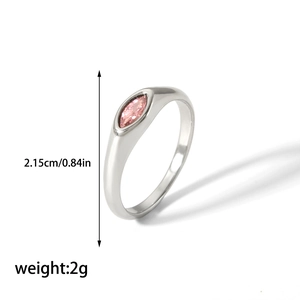 Detail of 18K silver-plated stainless steel ring with pink marquise-cut gem