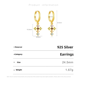 Spécifications détaillées des boucles d'oreilles croix en argent S925 et gemmes