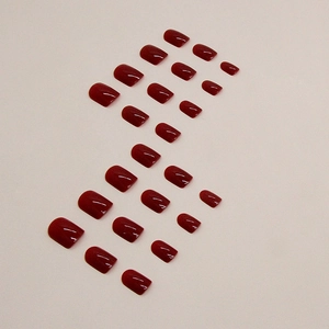 Glossy wine red square press-on nails set with elegant polished finish for women