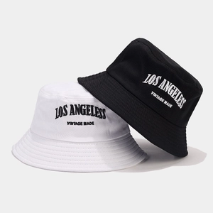 Bucket Hat Cotton Vintage Los Angeles Embroidery Streetwear Sun Protection Outdoor Flat Top Packable For Men Women