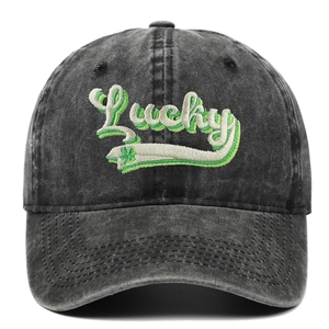 Lucky St Patrick's Day Embroidered Washed Cotton Baseball Cap For Men Women Adjustable Vintage Distressed Shamrock Luck Hat