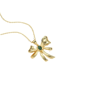 Golden choker necklace with green zircon bow pendant and colorful oil-dripping charms