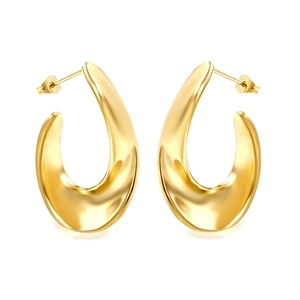 Minimalist twisted teardrop hoop earrings in polished 18K gold finish for women