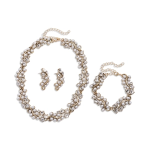 Baroque style gold-plated necklace set with oval pearls and rhinestones for women