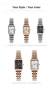 Five elegant rectangular women's watches with roman numerals and stainless steel straps