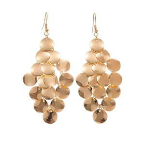 Golden round sequin fringe tassel drop earrings with metallic finish for women