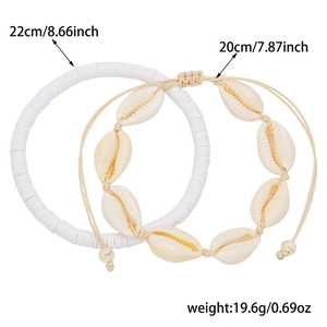 Detail view of shell and bead anklet set with measurements and weight specifications