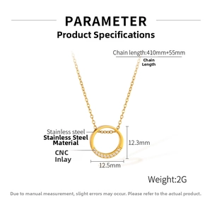 Detail of 12.5mm gold circle pendant with CNC inlay diamonds and stainless steel chain