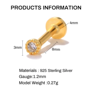 Detailed size specifications for 925 sterling silver flower stud piercing jewelry