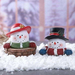 Christmas Snowman Resin Figurine LED Glowing Desktop Ornament Winter Holiday Decoration Cartoon Cute Gift